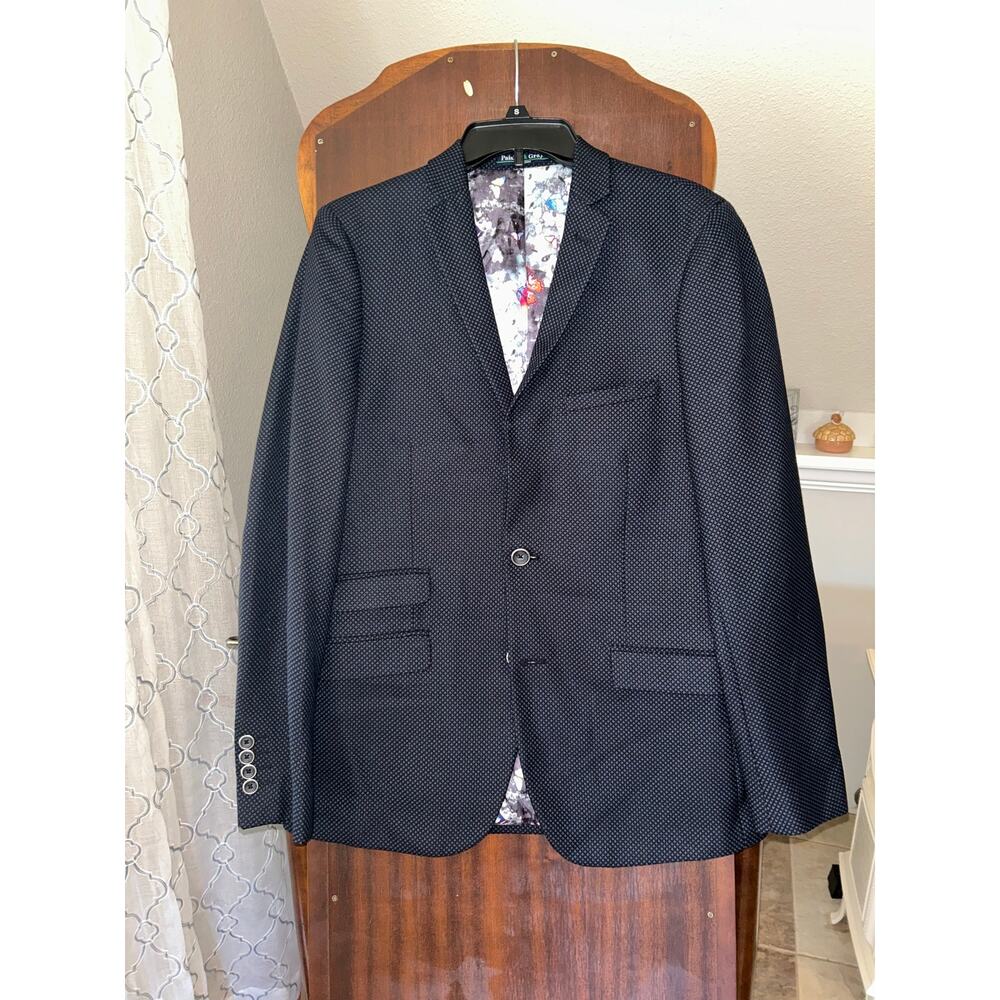 Paisley & Gray navy blazer size 38 R slim fit 2 button honeycomb texture